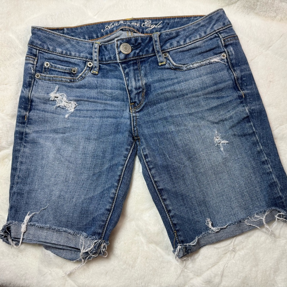 American Eagle Outfitters Blue Distressed Denim Shorts